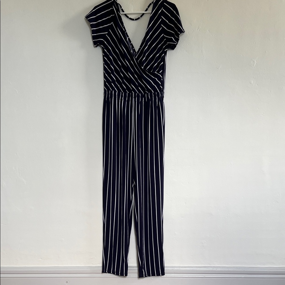 Navy and White Striped Jumpsuit